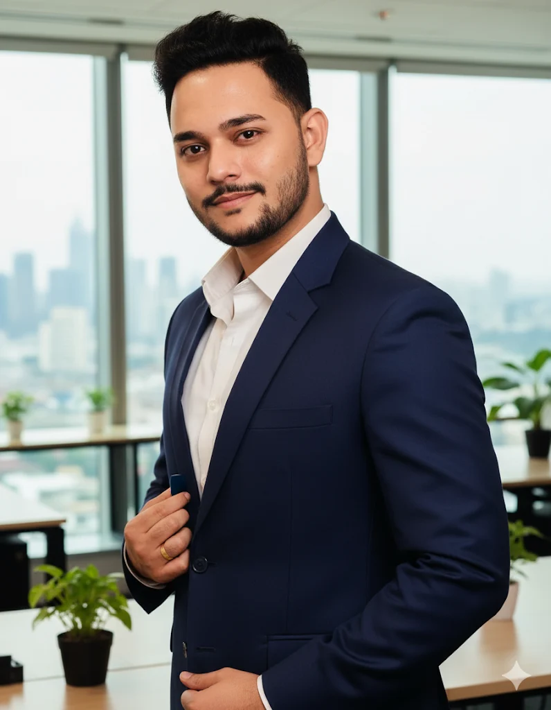 Rahul Sharma in a navy suit